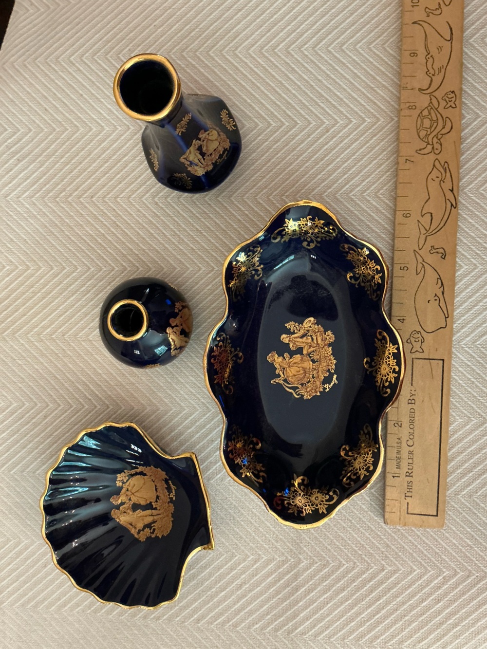 Limoges Imperia Cobalt Blue and Gold Porcelain Dish Set